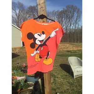 Vtg Mickey & co womens sleeveless shirt L orange red print J.G.Hook Disney